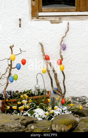colorful easter eggs decoration outdoor Stock Photo
