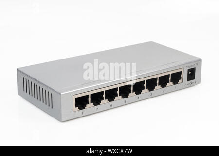 Eight port switch isolated on white background Stock Photo