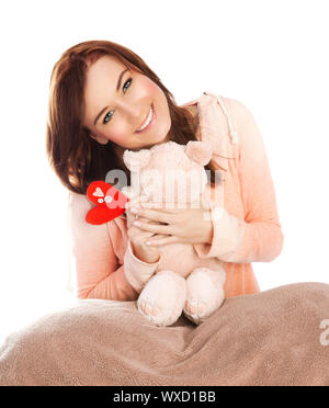 Woman with soft toy Stock Photo