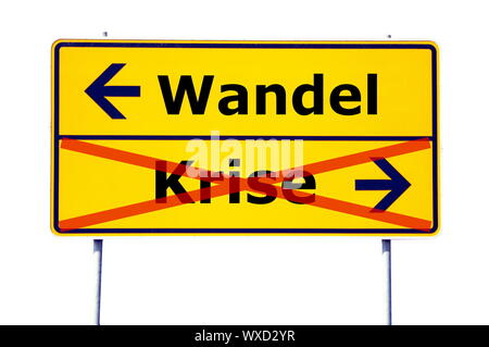 crisis and change business concept with yellow road sign Stock Photo