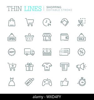 Collection of shopping related line icons. Editable stroke Stock Vector