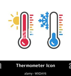 Thermometer icon for hot and cold temperature symbols, Flat vector illustration Stock Vector