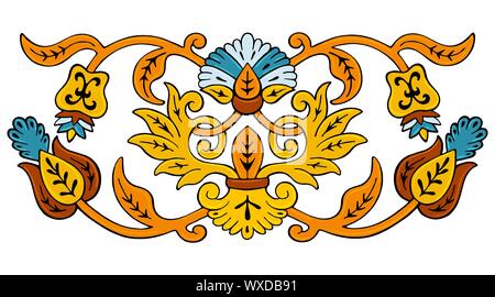 Floral ornament sketch, pattern for your design. Hand drawn color sketched in orange vector vintage element Stock Vector