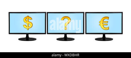 three computer monitor with money sign on a white background Stock Photo