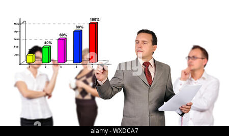 businessman writing chart on a board invisible Stock Photo