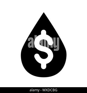 Drop of Oil, oil Price, water price, drop with dollar sign, economic growth and decline. Glyph single icon isolated white background Stock Vector