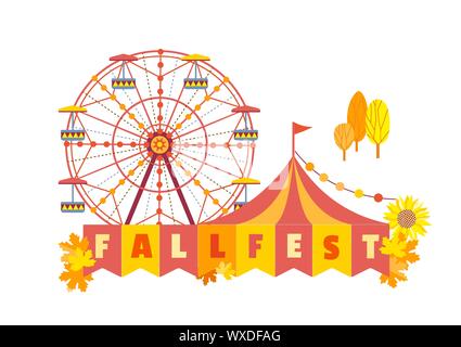 Hand drawn Fall fest entertainment flat color vector icon Stock Vector