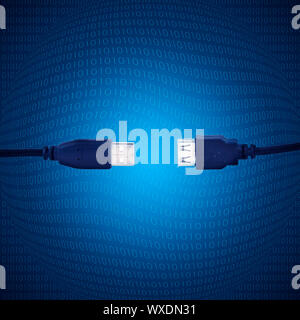 blue usb cable with digitals on background Stock Photo