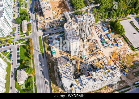 aerial top view of construction site. new high-rise apartment building under construction Stock Photo