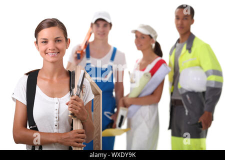 a group of four apprentices in the construction industry Stock Photo
