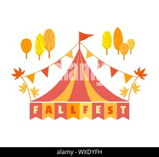 Hand drawn Fall fest tent simple flat color vector icon Stock Vector