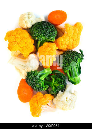 Broccoli cauliflower and carrots isolated on white background Stock Photo