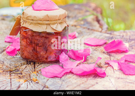 Jam from rose with rose petals Stock Photo