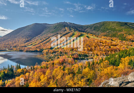 View of Echo Lake from Artist's Bluff in autumn Stock Photo