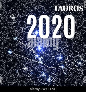 Symbol: Taurus Zodiac Sign with the New Year and Christmas 2020. Vector Illustration Stock Vector