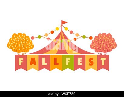 Hand drawn Fall fest tent simple flat color vector icon Stock Vector