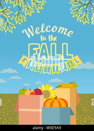 Hand drawn Fall festival flat color vector poster Stock Vector