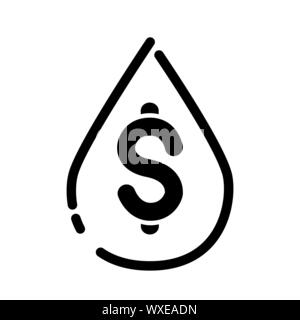 drop of oil, oil price, water price, drop with dollar sign, economic growth and decline. linear single icon isolated white background Stock Vector
