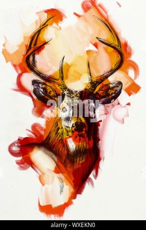 antique stag art drawing handmade nature Stock Photo