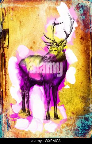 antique stag art drawing handmade nature Stock Photo