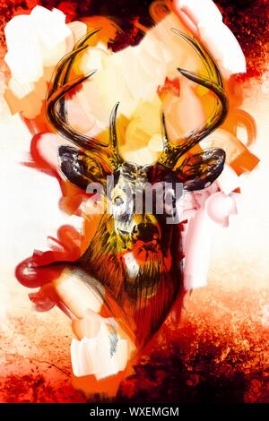 antique stag art drawing handmade nature Stock Photo