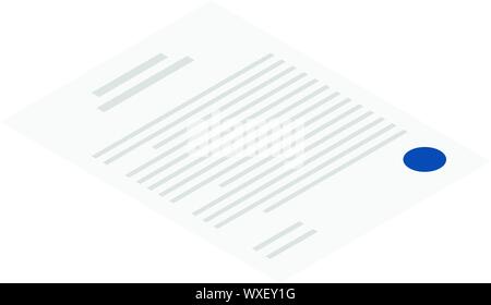 Contract paper icon, isometric style Stock Vector