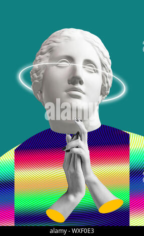 Modern conceptual art poster with ancient statue of bust of Venus. Collage of contemporary art. Stock Photo