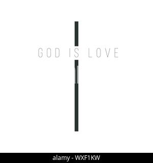 Words God is Love in Cross Shape, Christian symbol. Stock vector illustration isolated on white background Stock Vector