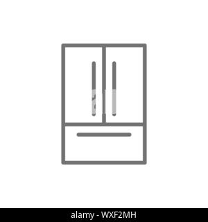 French door refrigerator, 2 doors fridge line icon. Stock Vector