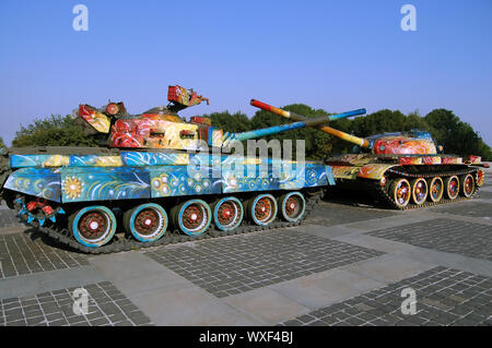 peaceful recolored tanks on the place Stock Photo