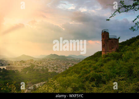 Rope way to Karni Mata Temple, Udaipur, Rajasthan, India Stock Photo