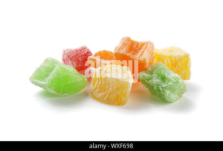 Some isolated coloured candied fruit on the white background Stock Photo
