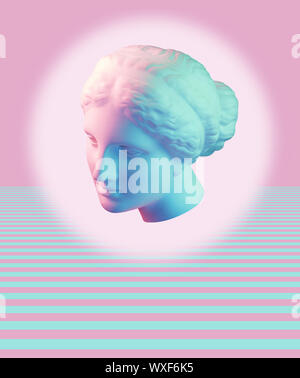 Modern conceptual art poster with ancient statue of bust of Venus. Collage of contemporary art. Stock Photo