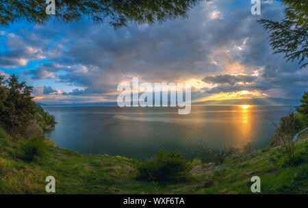 Sunset over  beautiful Lake Ohrid Stock Photo