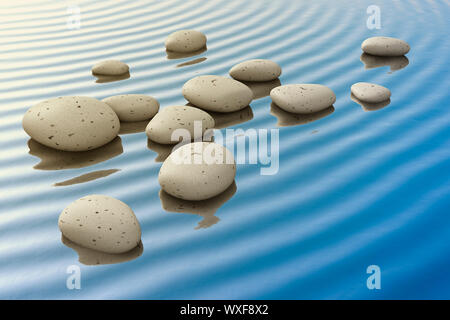An image of a nice zen background with white stones in the water Stock Photo