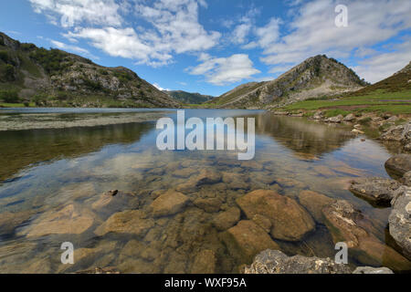 Covadonga lakes ultra angular panorama Stock Photo