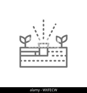 Vector plant irrigation, aquaponics system line icon. Stock Vector