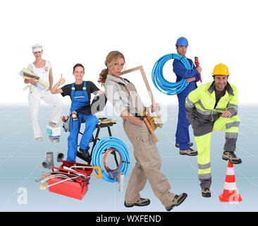 Building workers, photo-montage Stock Photo