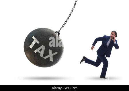 Businessman running away from high taxes