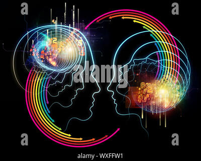 Intelligence series. Background design of human head outlines, lights and fractal elements on the subject of intelligence, knowledge, education, scien Stock Photo