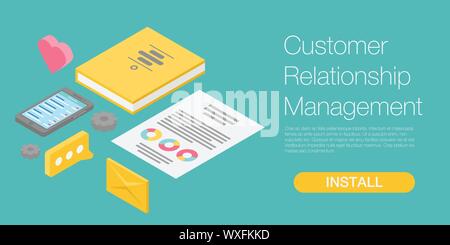 Customer relationship management concept banner. Isometric illustration of customer relationship management vector concept banner for web design Stock Vector