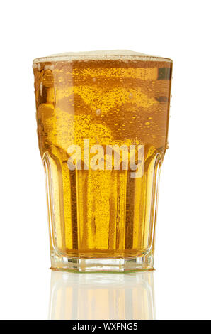 Glass of light fresh beer with light foam isolated on white Stock Photo