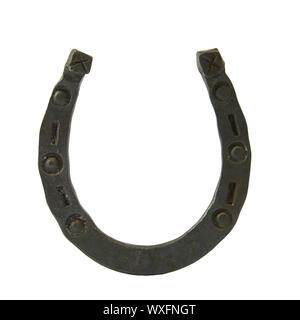 Metal horseshoe with pattern isolated on white Stock Photo