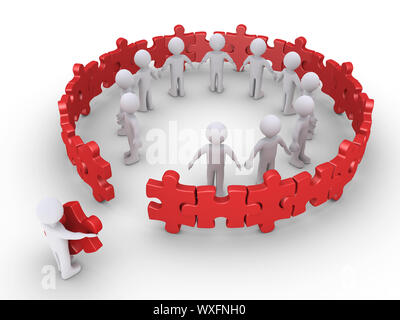 3d person holding the last puzzle piece of the community circle Stock Photo