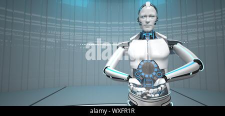 Humanoid Robot Futuristic Room Stock Photo
