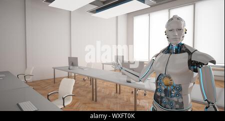 Humanoid Robot Open Space Office Stock Photo