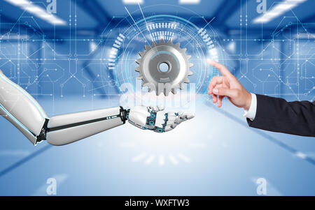 Businessman Robot Hands Gear Circuit Diagram Stock Photo