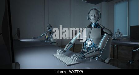 Humanoid Robot Callcenter Data Stock Photo