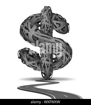 Business direction and financial advice concept with tangled confused roads in the shape of a dollar sign as a symbol of solutions to home and corpora Stock Photo