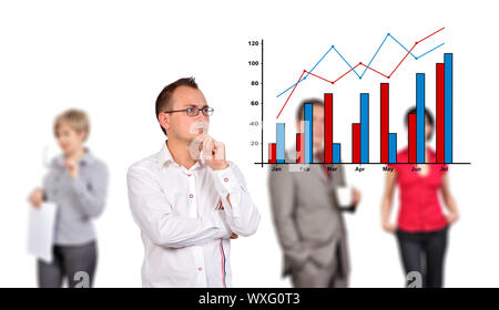 businessman looking at chart on a board invisible Stock Photo